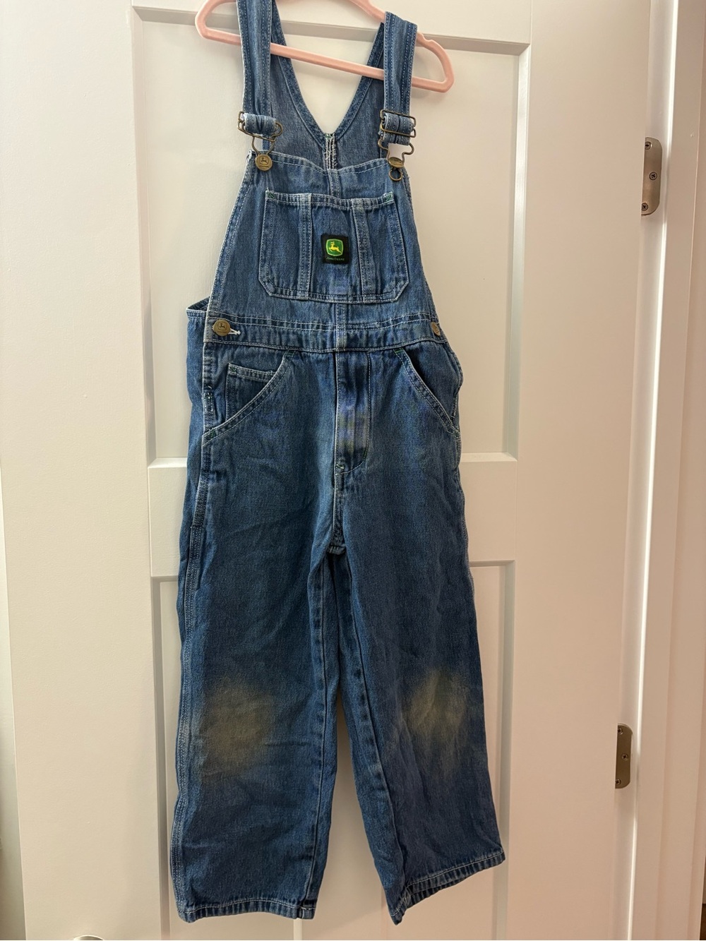 John Deere Blue Denim Kids Overalls with Green Logo Patch